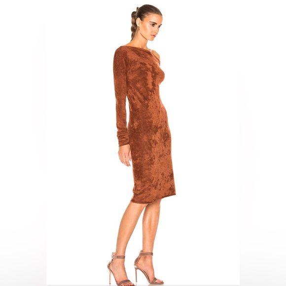 HELMUT LANG Velveteen Dress in Burnt Umber - Picture 3 of 10